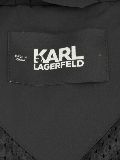 Pre - loved KARL LAGERFELD Black Logo Print Size Large Coat at Reems Closet