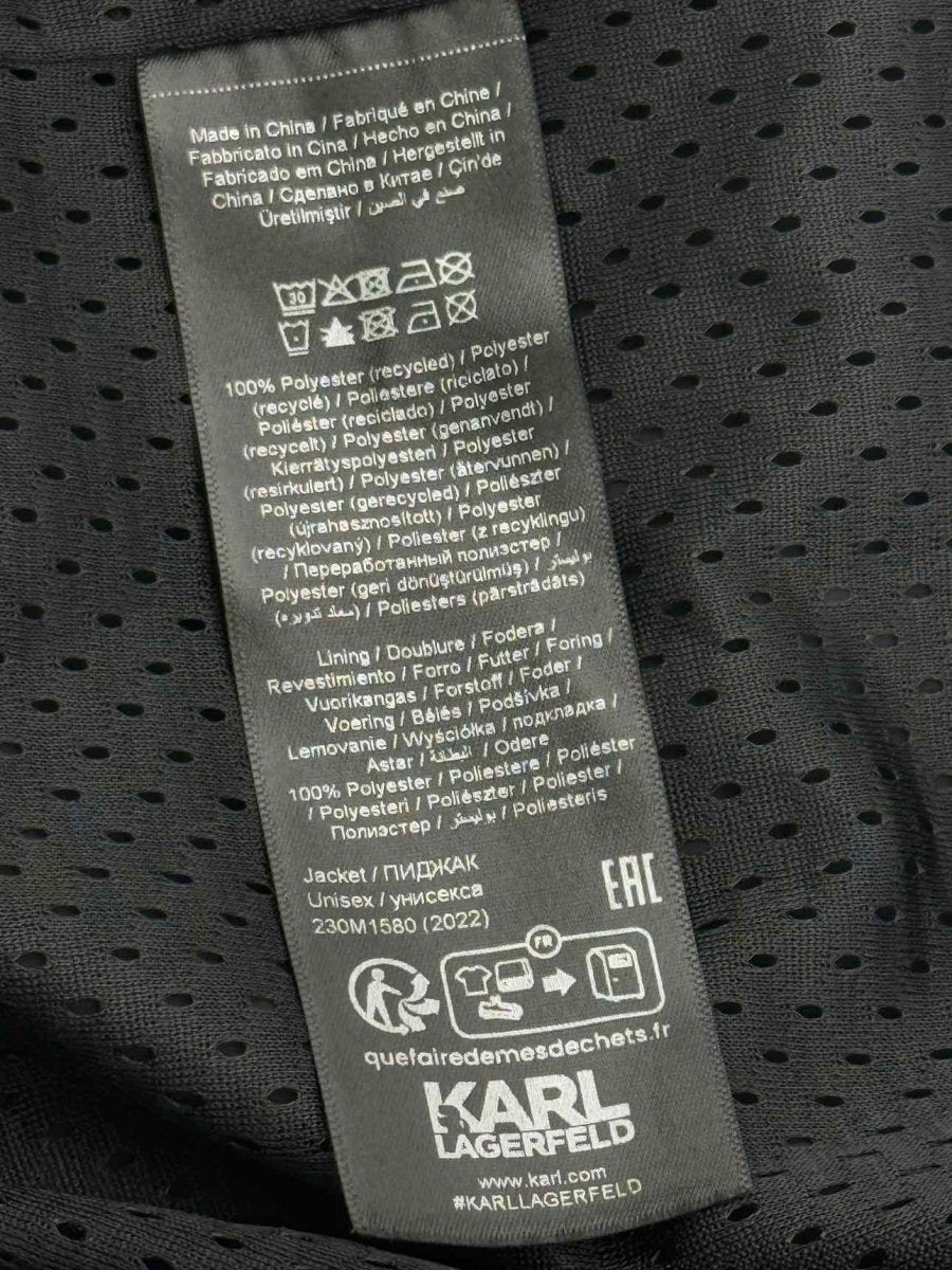 Pre - loved KARL LAGERFELD Black Logo Print Size Large Coat at Reems Closet