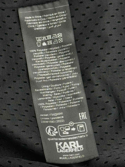 Pre - loved KARL LAGERFELD Black Logo Print Size Large Coat at Reems Closet