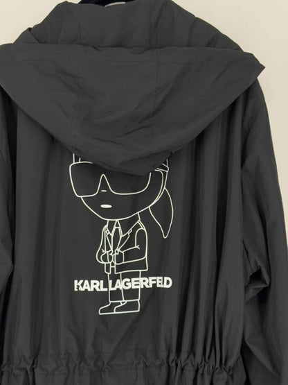 Pre - loved KARL LAGERFELD Black Logo Print Size Large Coat at Reems Closet