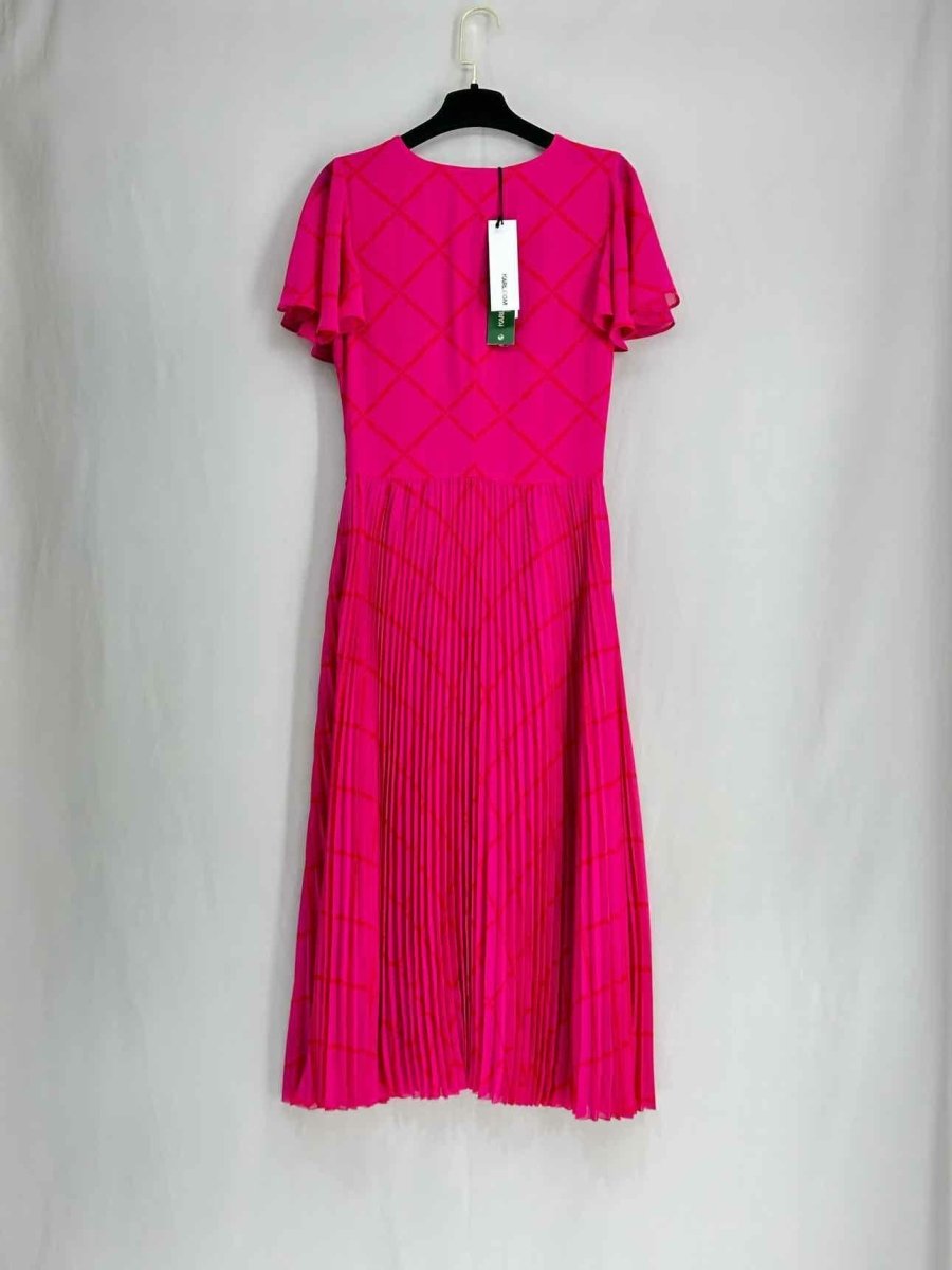 KARL LAGERFELD Pleated Pink w/ Red Size US 4 Midi Dress KARL LAGERFELD Pleated Pink w/ Red Size US 4 Midi Dress