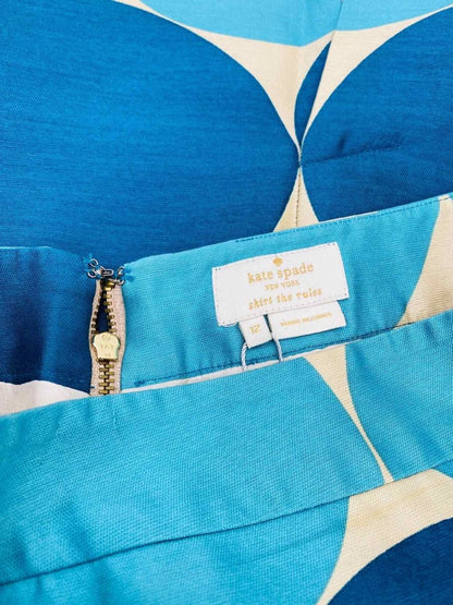 Pre - loved KATE SPADE Blue & Beige Size US 12 Knee Length Skirt at Reems Closet