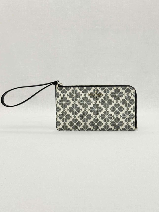 Pre - loved KATE SPADE Lucy White & Black Spade Flower Wristlet at Reems Closet