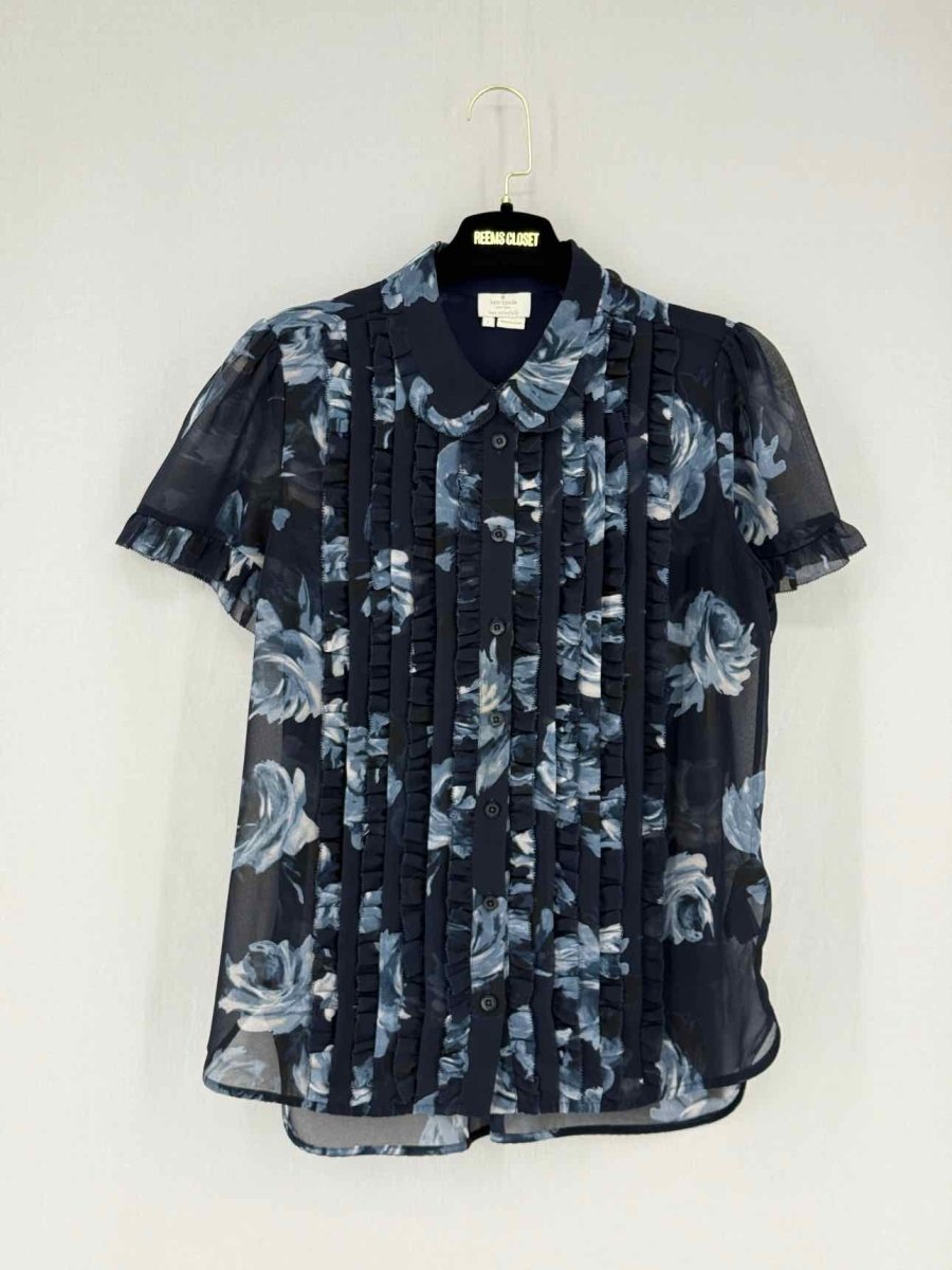 Pre - loved KATE SPADE Navy Rose Print Size Large Blouse at Reems Closet