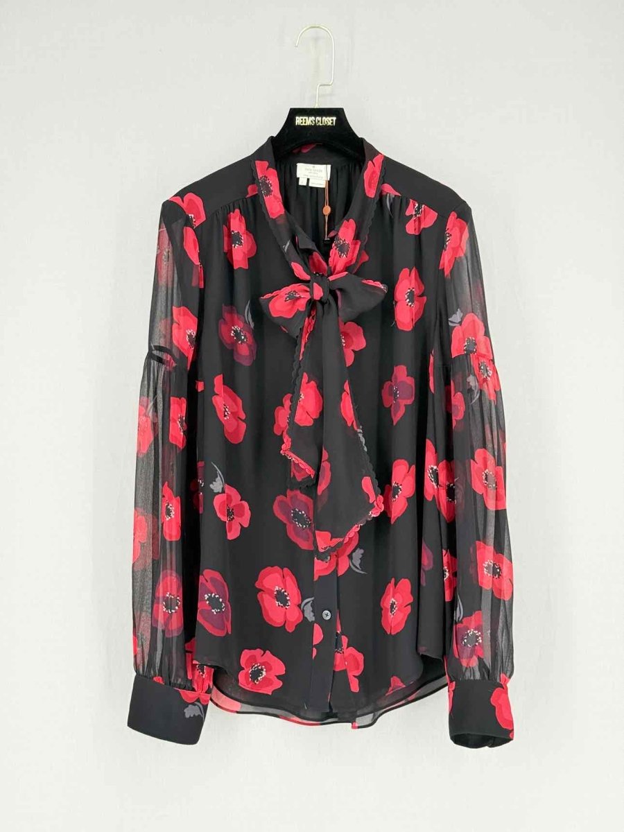 Pre - loved KATE SPADE Red & Black Floral Print Size Large Blouse at Reems Closet