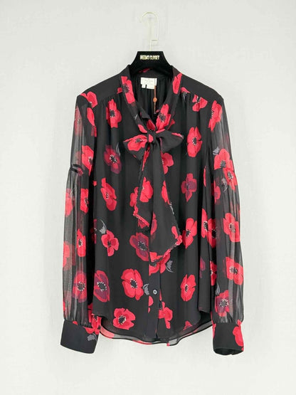 Pre - loved KATE SPADE Red & Black Floral Print Size Large Blouse at Reems Closet