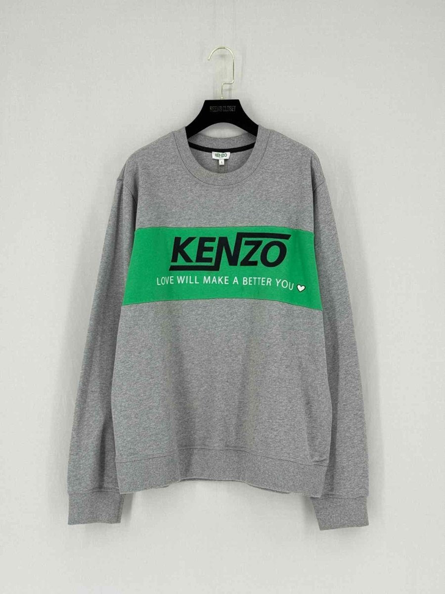 Pre - loved KENZO Grey w/ Green Logo Size Large Sweatshirt at Reems Closet