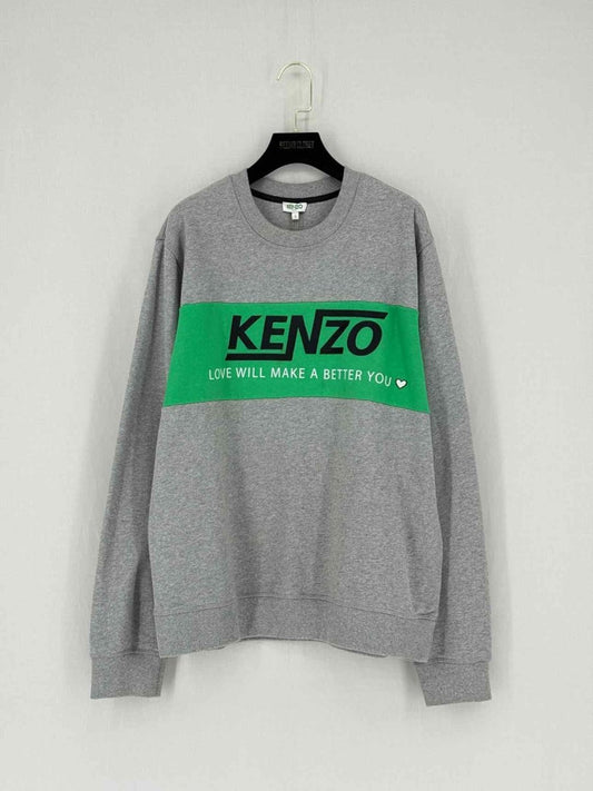 Pre - loved KENZO Grey w/ Green Logo Size Large Sweatshirt at Reems Closet