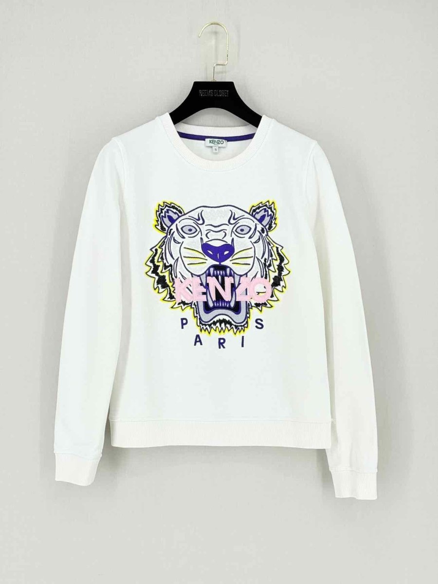 Pre - loved KENZO White Logo Embroidered Size Small Sweatshirt at Reems Closet