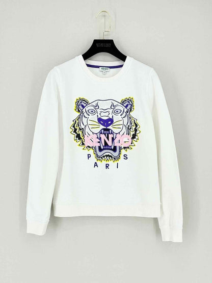 Pre - loved KENZO White Logo Embroidered Size Small Sweatshirt at Reems Closet