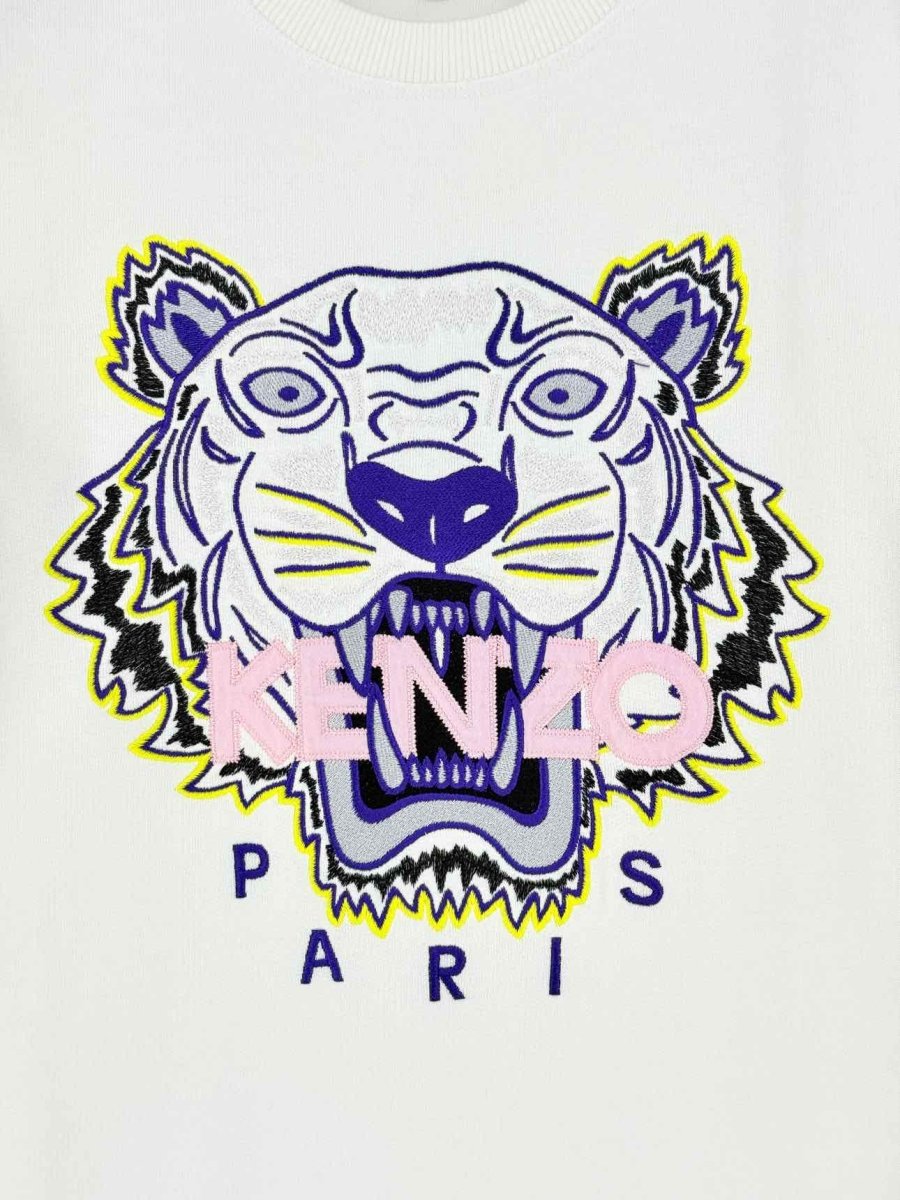 Pre - loved KENZO White Logo Embroidered Size Small Sweatshirt at Reems Closet