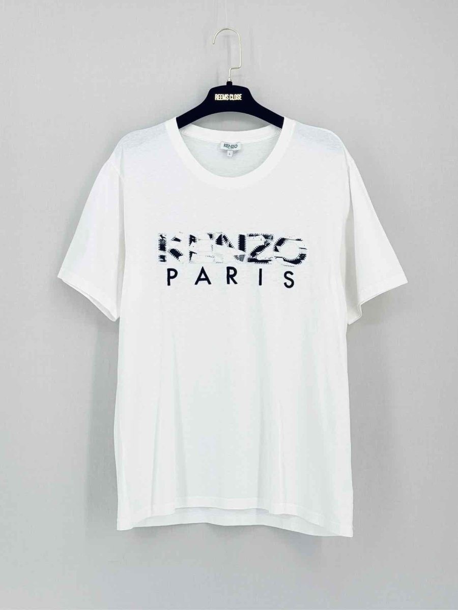 Pre-loved KENZO White Logo Print Size Large T-shirt at Reems Closet