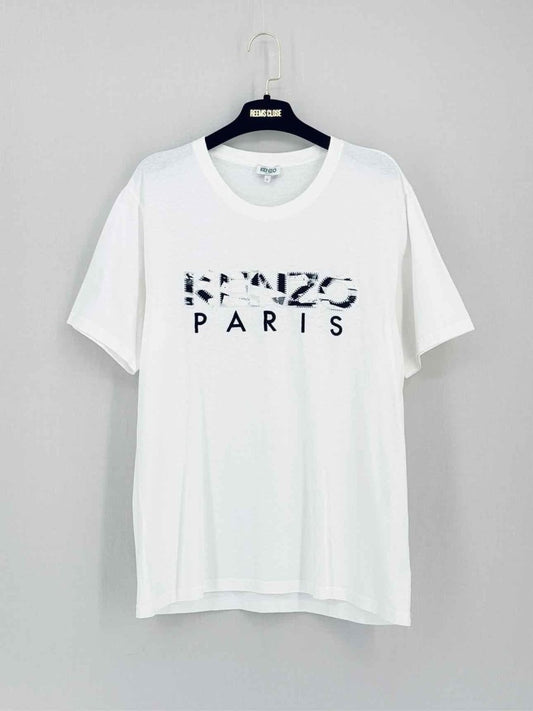 Pre-loved KENZO White Logo Print Size Large T-shirt at Reems Closet