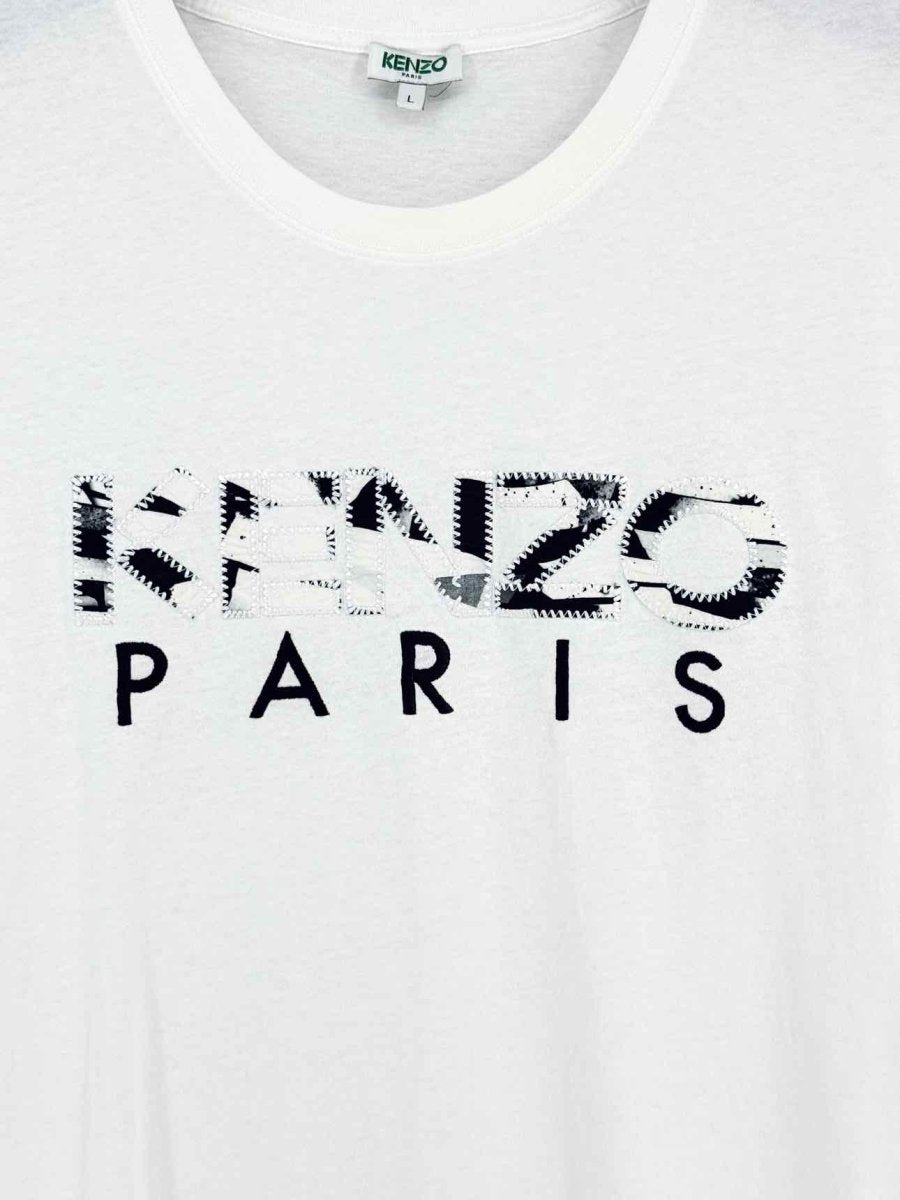 Pre-loved KENZO White Logo Print Size Large T-shirt at Reems Closet