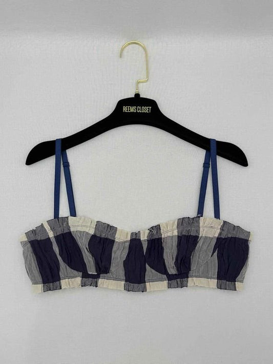 Pre-loved KHAITE Indira Blue & Cream Check Bra Top at Reems Closet
