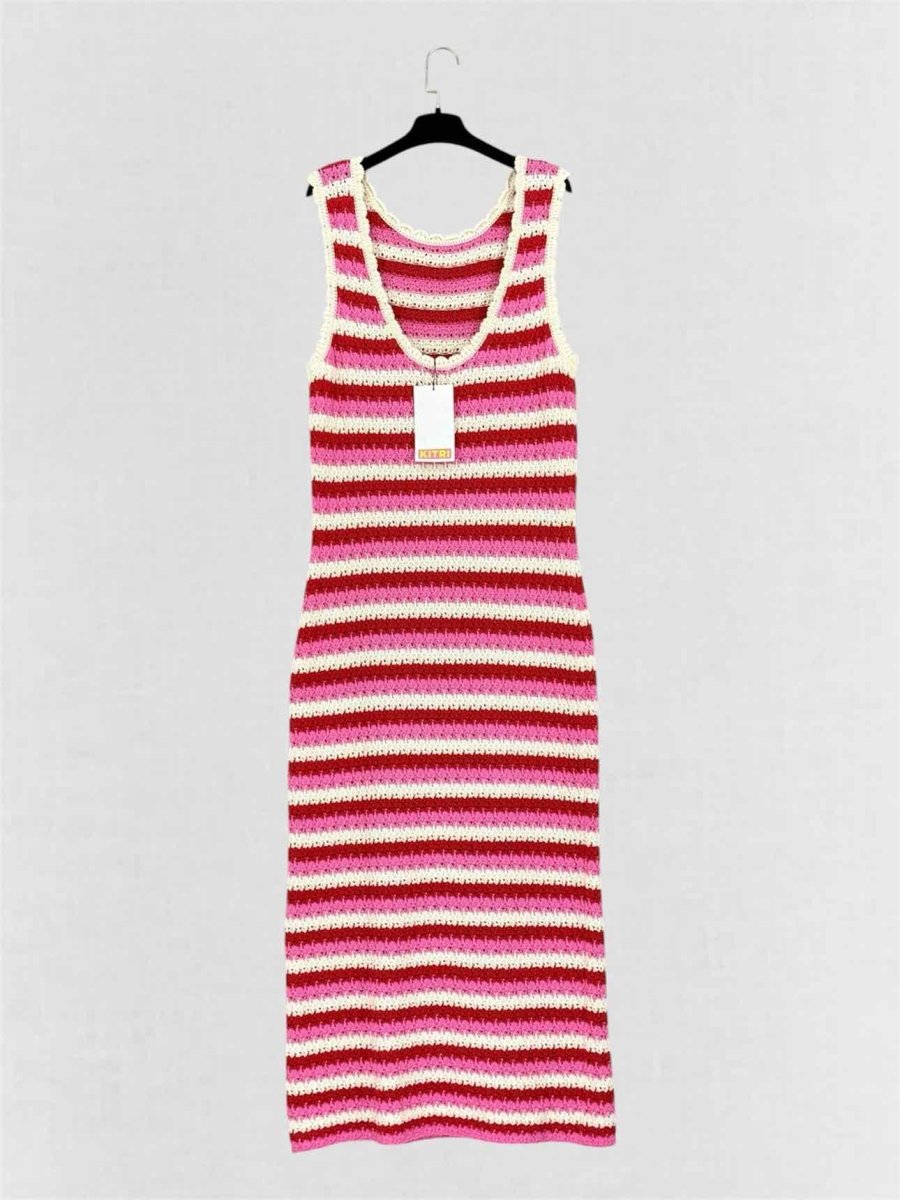 Pre-loved KITRI Bunty Pink, Red & White Size Large Long Dress at Reems Closet