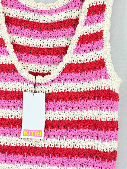 Pre-loved KITRI Bunty Pink, Red & White Size Large Long Dress at Reems Closet