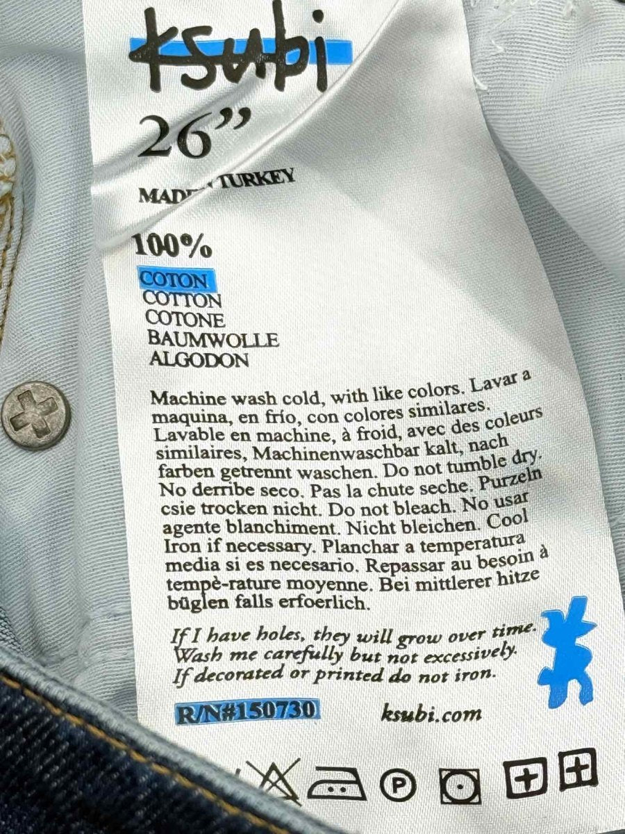 Pre - loved KSUBI Rise N Hi Misfit Blue Size 26 Shorts at Reems Closet