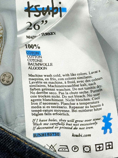 Pre - loved KSUBI Rise N Hi Misfit Blue Size 26 Shorts at Reems Closet