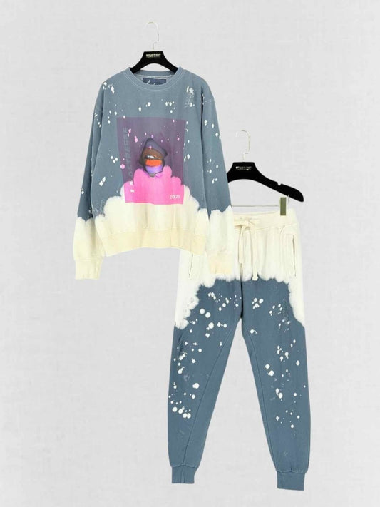 Pre - loved LA DETRESSE Blue & White Size Small Tracksuit Set at Reems Closet