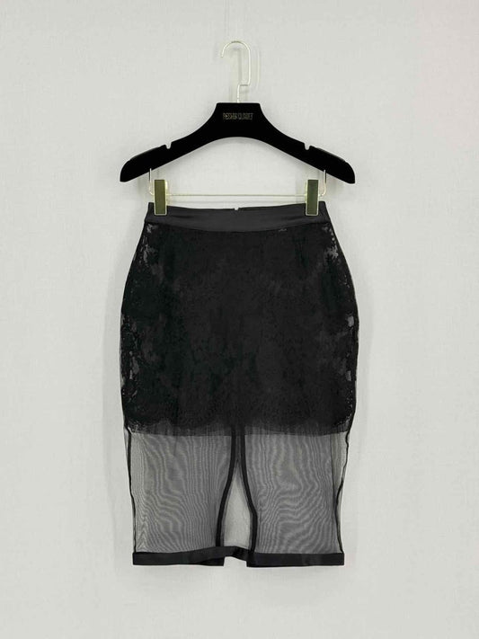 Pre - loved LA PERLA Black Lace Detail Size Small Knee Length Skirt at Reems Closet