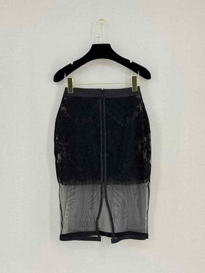 Pre - loved LA PERLA Black Lace Detail Size Small Knee Length Skirt at Reems Closet