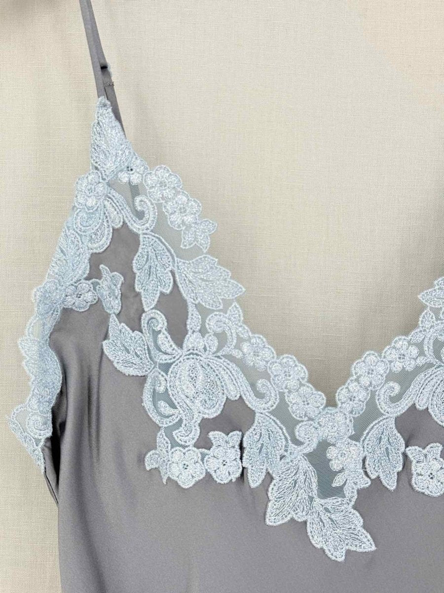 Pre-loved LA PERLA Grey w/ Blue Lace Trim Size US 8 Long Dress at Reems Closet