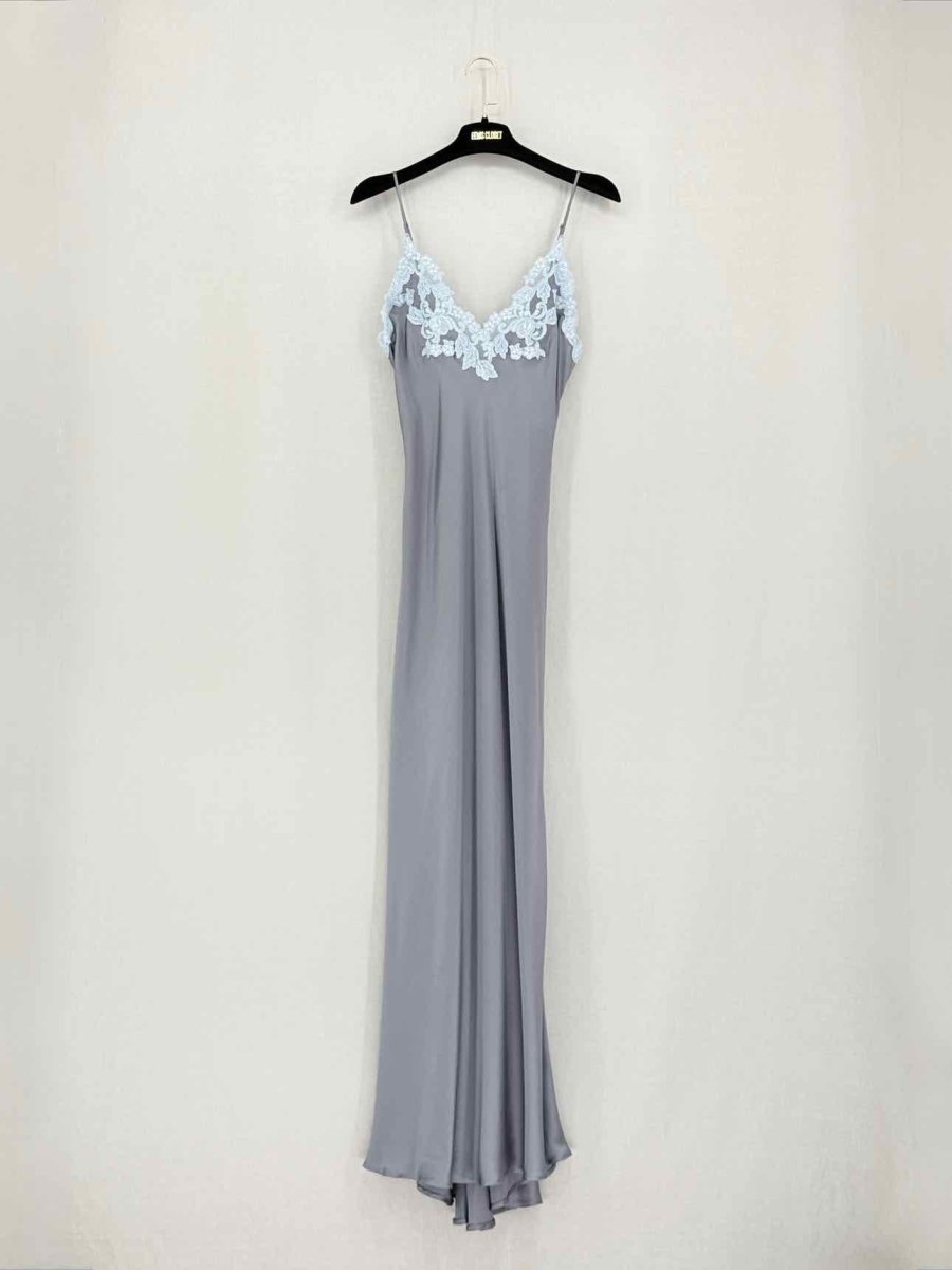 Pre-loved LA PERLA Grey w/ Blue Lace Trim Size US 8 Long Dress at Reems Closet