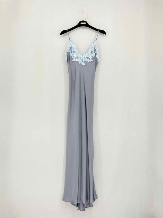 Pre-loved LA PERLA Grey w/ Blue Lace Trim Size US 8 Long Dress at Reems Closet