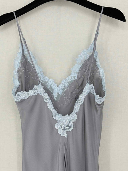 Pre-loved LA PERLA Grey w/ Blue Lace Trim Size US 8 Long Dress at Reems Closet