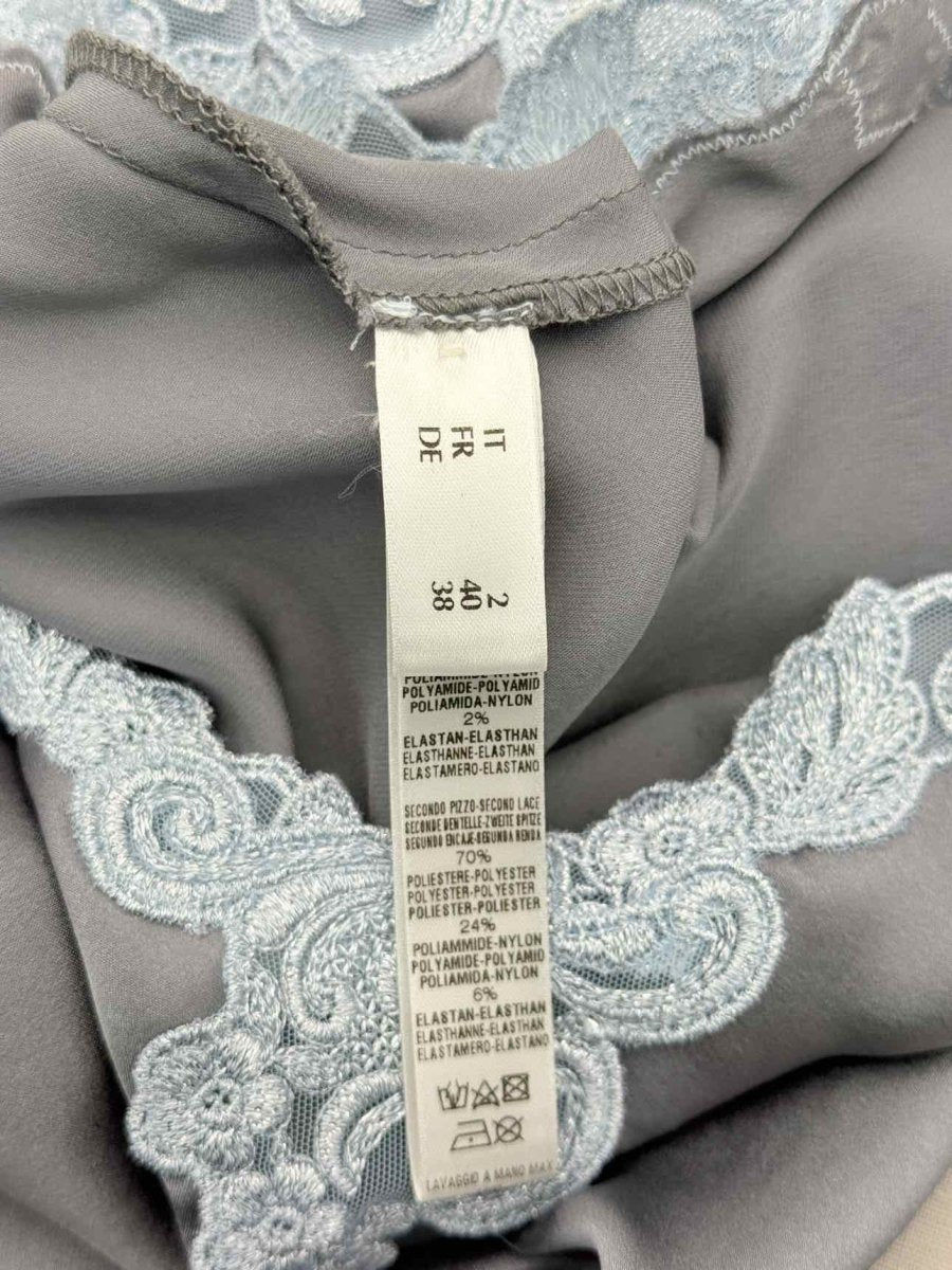 Pre-loved LA PERLA Grey w/ Blue Lace Trim Size US 8 Long Dress at Reems Closet