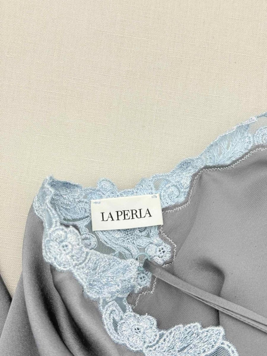 Pre-loved LA PERLA Grey w/ Blue Lace Trim Size US 8 Long Dress at Reems Closet
