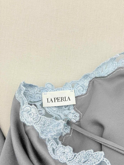 Pre-loved LA PERLA Grey w/ Blue Lace Trim Size US 8 Long Dress at Reems Closet