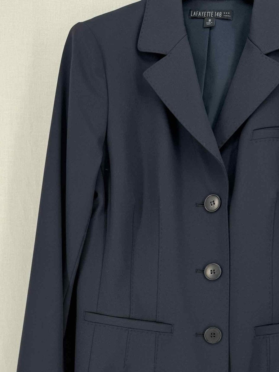 Pre - loved LAFAYETTE Navy Blue Pleated Size US 10 Jacket at Reems Closet