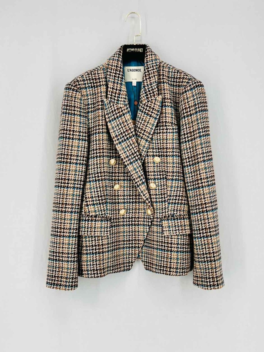 Pre - loved L'AGENCE Beige Multicolor Plaid Size US 10 Jacket at Reems Closet