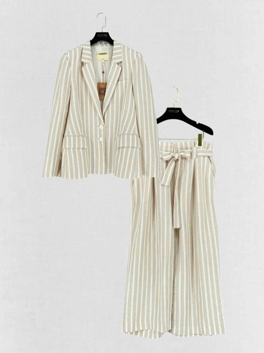 Pre - loved L'AGENCE Beige & White Striped Size US 10 Outfit Set at Reems Closet