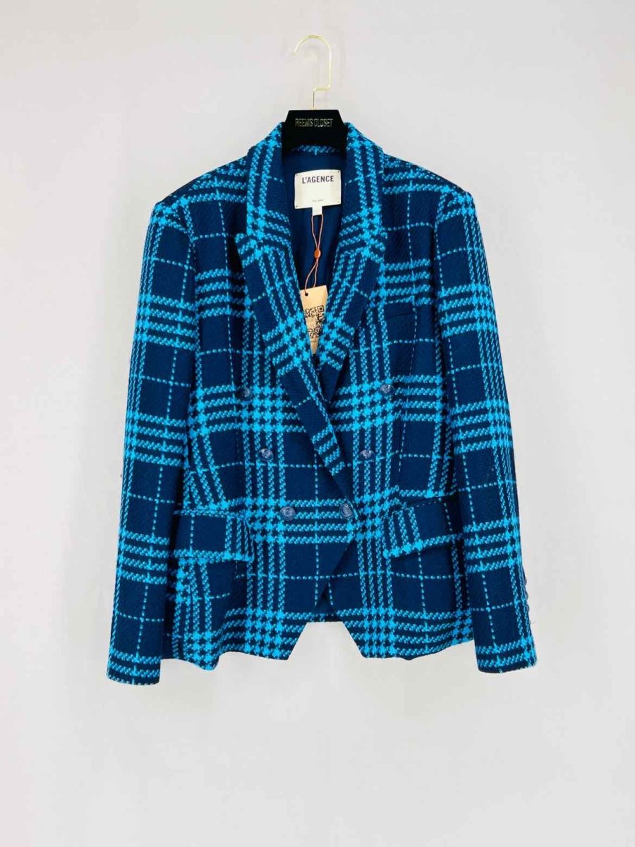 Pre - loved L'AGENCE Blue Emerald Plaid Size US 10 Jacket at Reems Closet