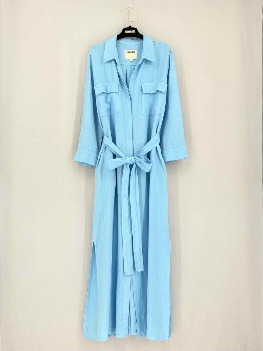 Pre - loved L'AGENCE Blue Pocket Size Large Long Dress at Reems Closet