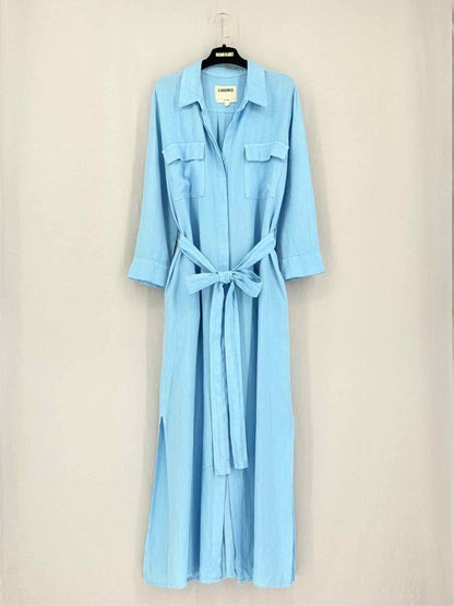 Pre - loved L'AGENCE Blue Pocket Size Large Long Dress at Reems Closet