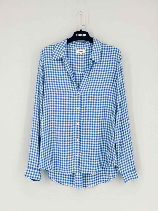 Pre - loved L'AGENCE Blue & White Gingham Size Large Shirt at Reems Closet