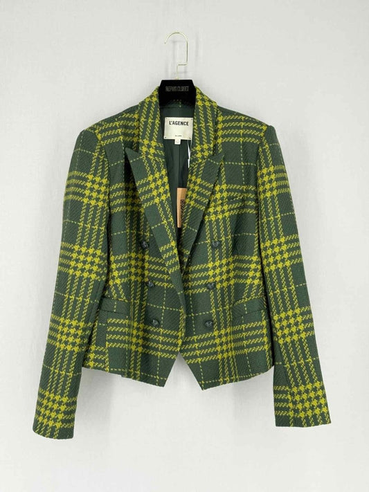 Pre - loved L'AGENCE Brooke Green Plaid Size US 10 Blazer at Reems Closet