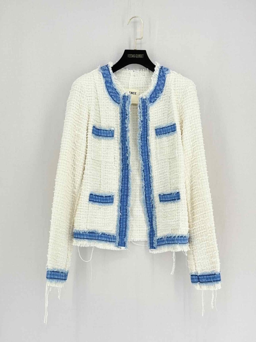 Pre - loved L'AGENCE Cream w/ Blue Trim Size Large Jacket at Reems Closet