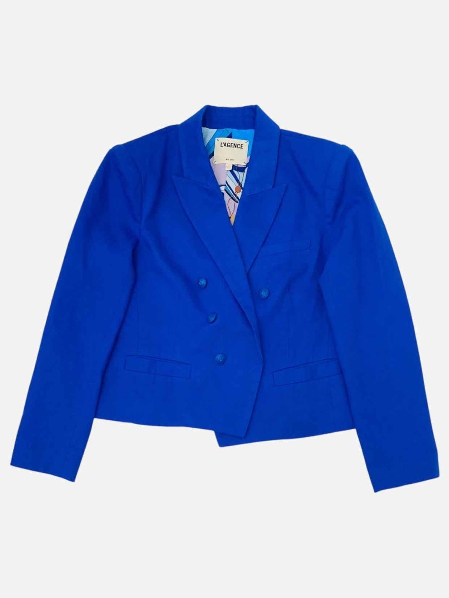 Pre - loved L'AGENCE Double Breasted Royal Blue Jacket at Reems Closet