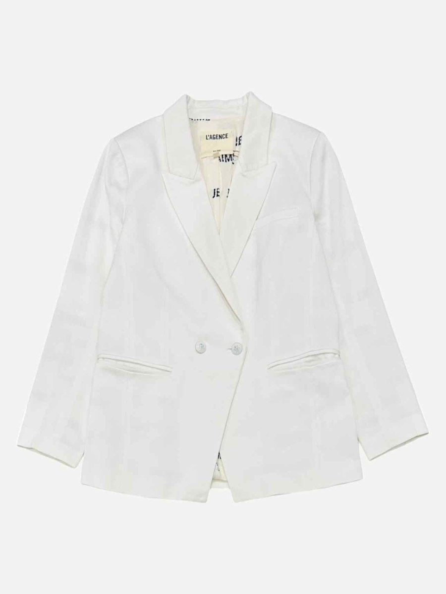 Pre - loved L'AGENCE Double Breasted White Jacket at Reems Closet