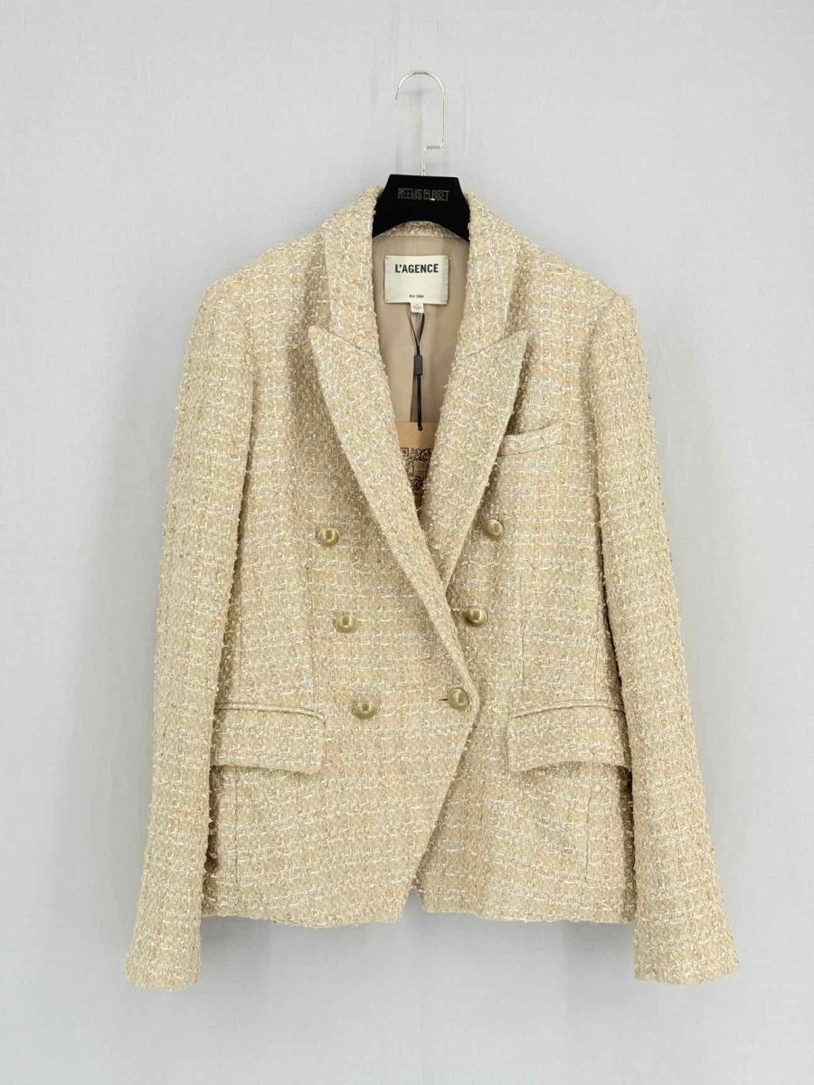 Pre - loved L'AGENCE Gold Tweed Size US 10 Jacket at Reems Closet