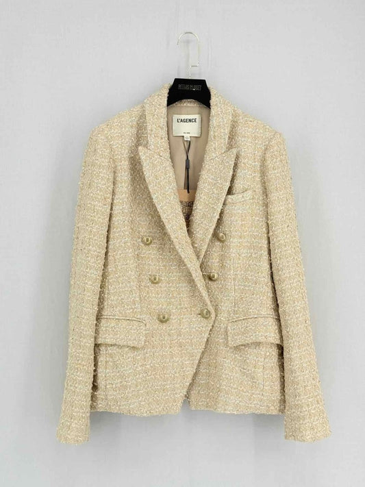 Pre - loved L'AGENCE Gold Tweed Size US 10 Jacket at Reems Closet