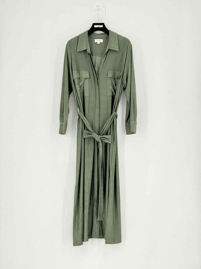 Pre - loved L'AGENCE Khaki Size Large Midi Dress at Reems Closet