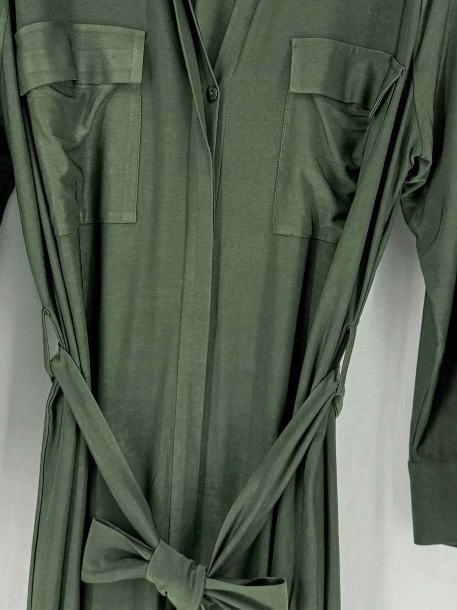 Pre - loved L'AGENCE Khaki Size Large Midi Dress at Reems Closet