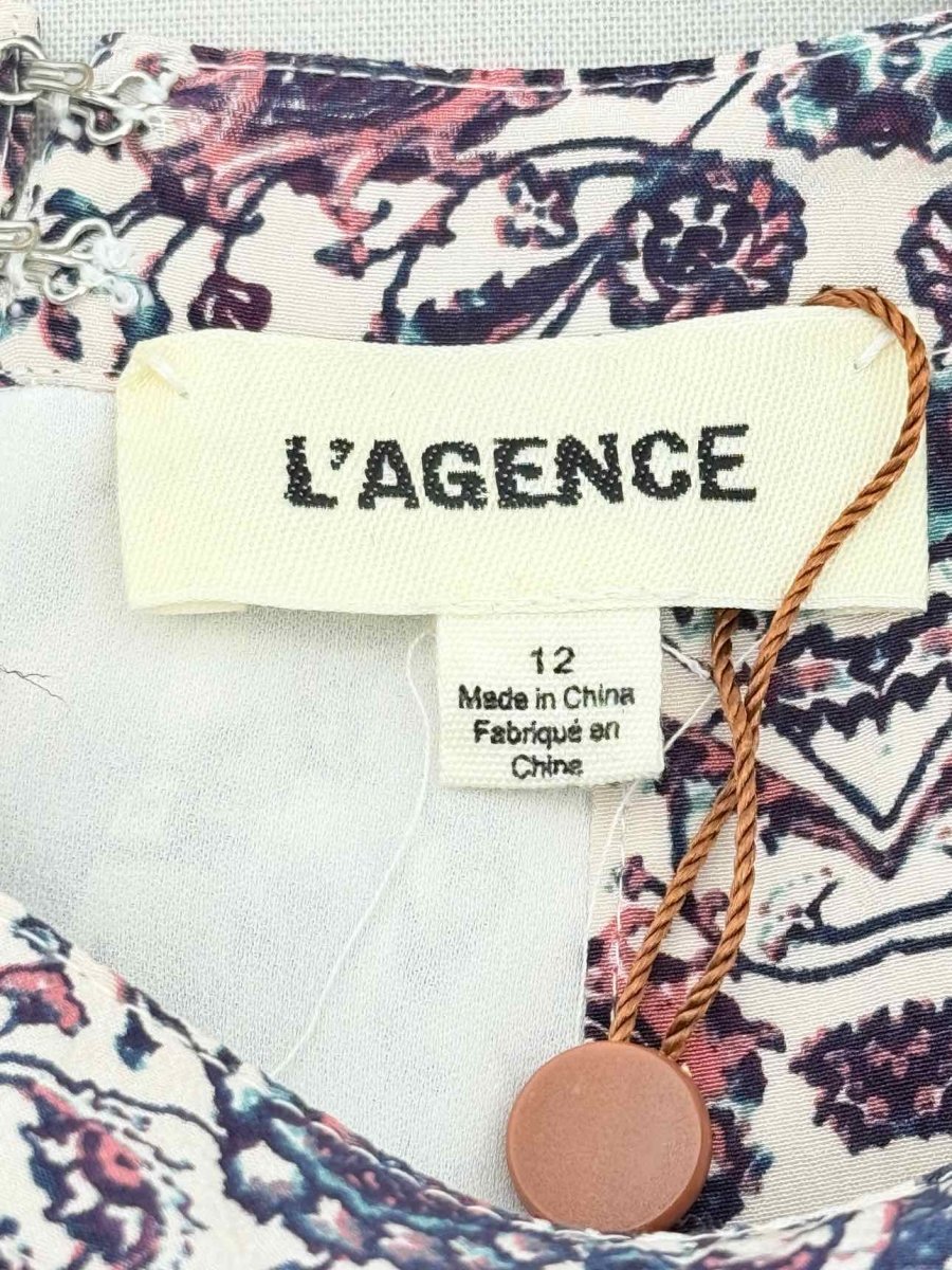 Pre - loved L'AGENCE Purple Multicolor Size US 12 Midi Dress at Reems Closet