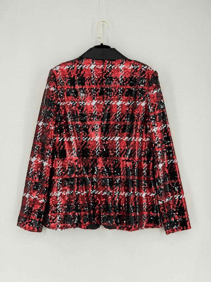 Pre - loved L'AGENCE Red Multicolor Plaid Size US 10 Jacket at Reems Closet